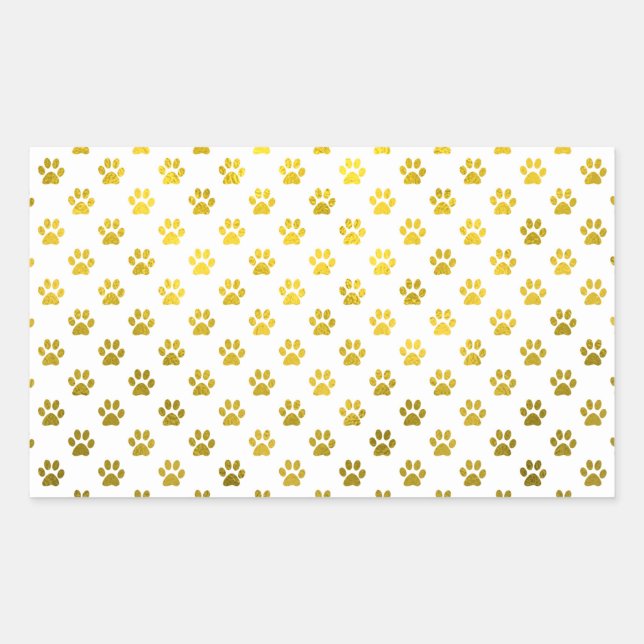 Dog Paw Print Gold White Metallic Faux Foil Paws Rectangular Sticker (Front)