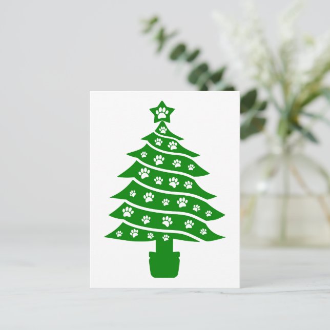 Dog Paw Print Green Christmas Tree Postcard (Standing Front)
