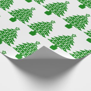 Dog Paw Print Green Christmas Tree Wrapping Paper