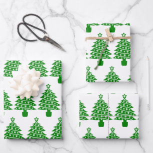 Dog Paw Print Green Christmas Tree Wrapping Paper Sheet