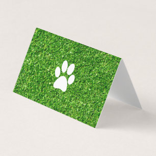 Dog Paw Print   Green Grass Background Business Card
