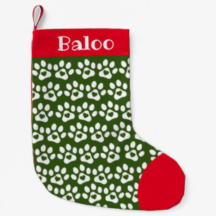 Dog Paw Print Green Red Top Christmas Stocking