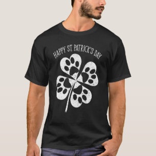 Dog Paw Print Happy St Patrick's Day Vintage Shamr T-Shirt