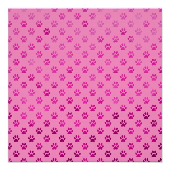 Dog Paw Print “Hot Pink” Pink Background Metallic (Front)