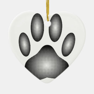 Dog Paw Print In Black and White Gradients Ceramic Tree Decoration