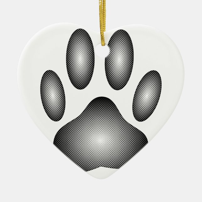 Dog Paw Print In Black and White Gradients Ceramic Tree Decoration (Front)
