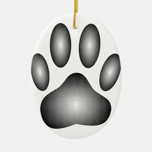 Dog Paw Print In Black and White Gradients Ceramic Tree Decoration (Front)