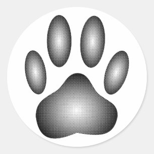 Dog Paw Print In Black and White Gradients Classic Round Sticker