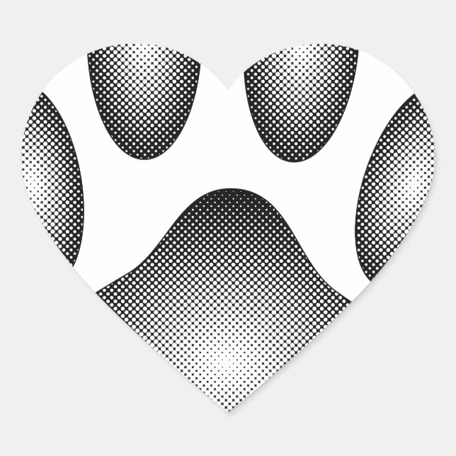Dog Paw Print In Black and White Gradients Heart Sticker (Front)