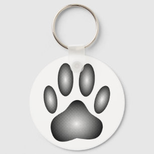 Dog Paw Print In Black and White Gradients Key Ring