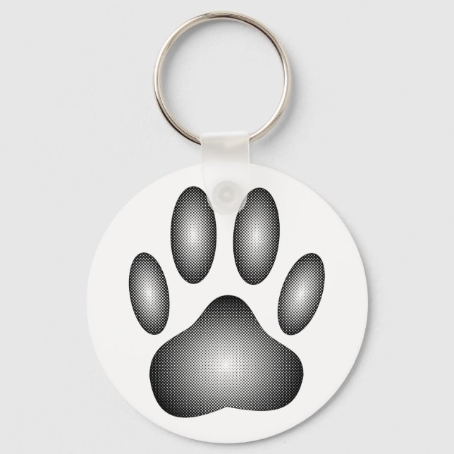 Dog Paw Print In Black and White Gradients Key Ring (Front)