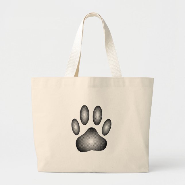 Dog Paw Print In Black and White Gradients Large Tote Bag (Front)