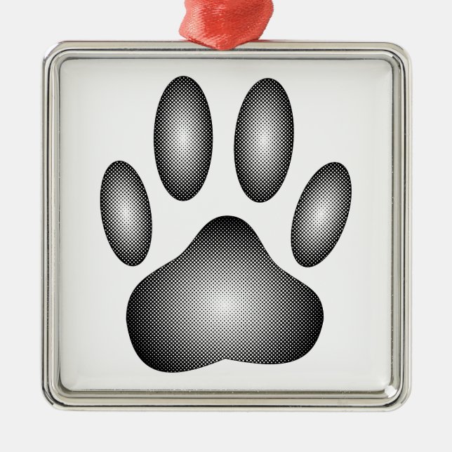 Dog Paw Print In Black and White Gradients Metal Tree Decoration (Front)
