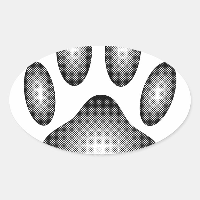 Dog Paw Print In Black and White Gradients Oval Sticker (Front)