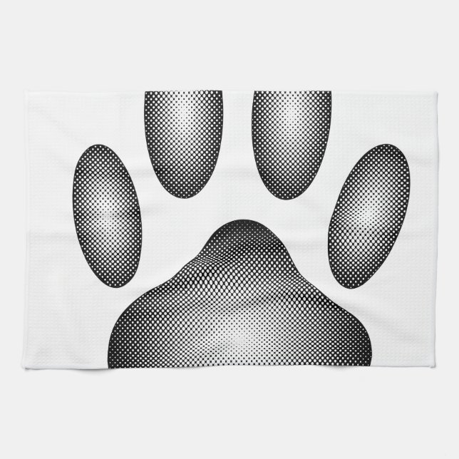 Dog Paw Print In Black and White Gradients Tea Towel (Horizontal)