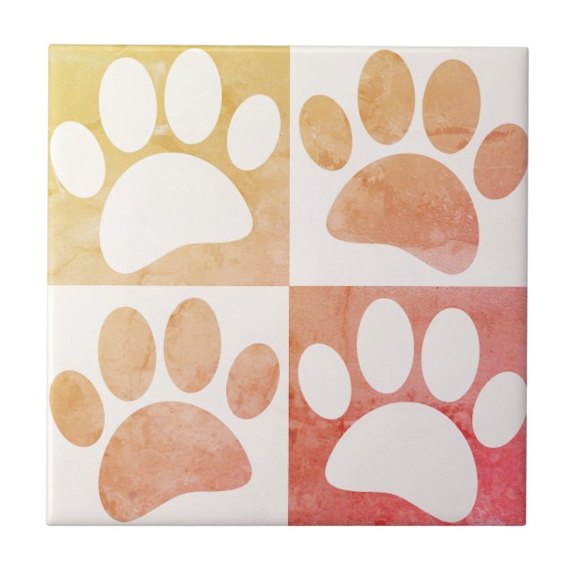 Dog Paw Print In Squares Vintage Pattern Custom Tile (Front)