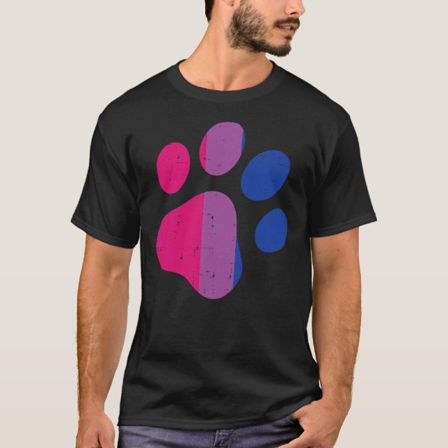 Dog Paw Print LGBTQ Bisexual Flag Gay Pride Bi Dog T-Shirt (Front)