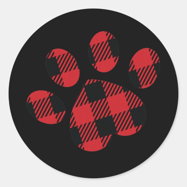 Dog Paw Print Love Puppy Buffalo Plaid Heart Classic Round Sticker (Front)