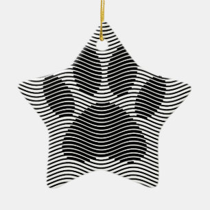 Dog Paw Print On Black And White Waves Ceramic Tree Decoration