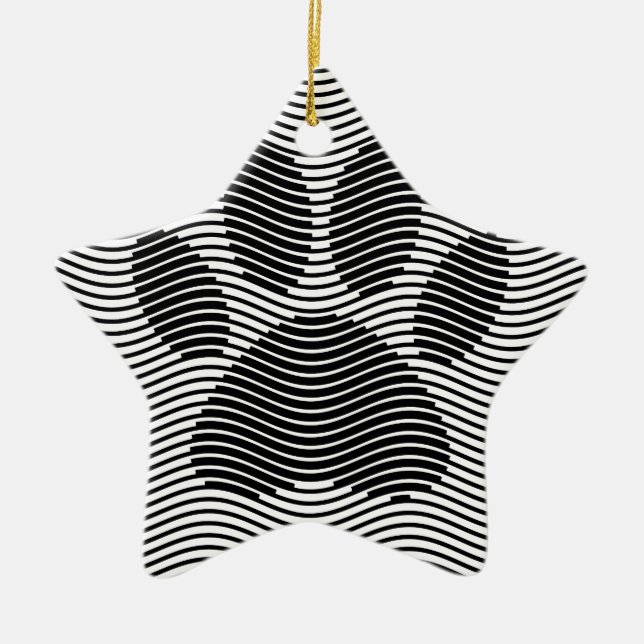 Dog Paw Print On Black And White Waves Ceramic Tree Decoration (Front)