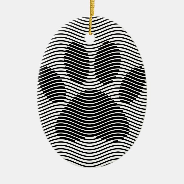 Dog Paw Print On Black And White Waves Ceramic Tree Decoration (Front)