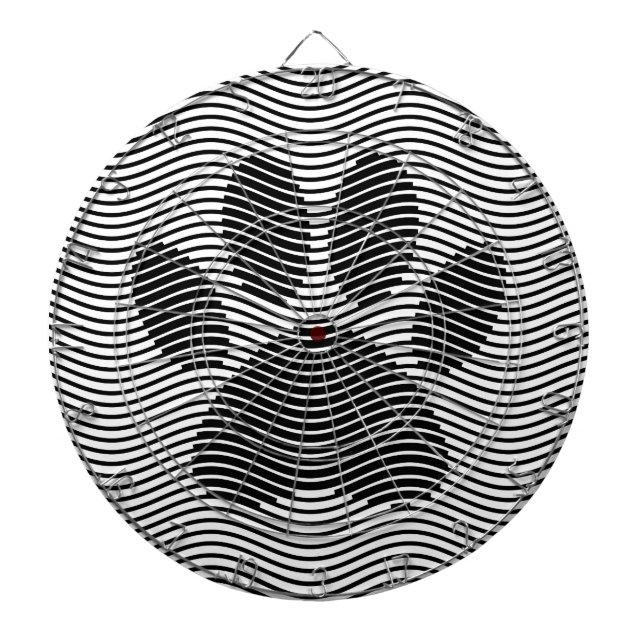 Dog Paw Print On Black And White Waves Dartboard (Front)