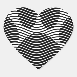 Dog Paw Print On Black And White Waves Heart Sticker