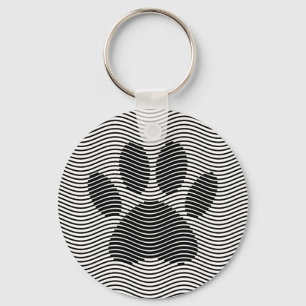 Dog Paw Print On Black And White Waves Key Ring