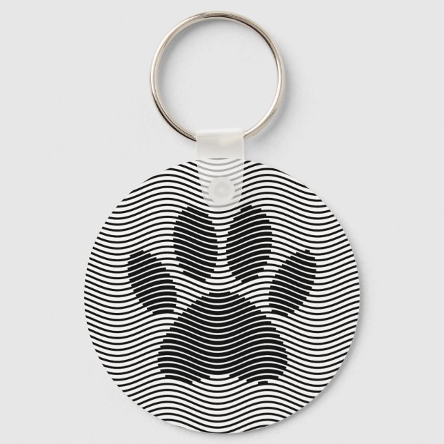 Dog Paw Print On Black And White Waves Key Ring (Front)