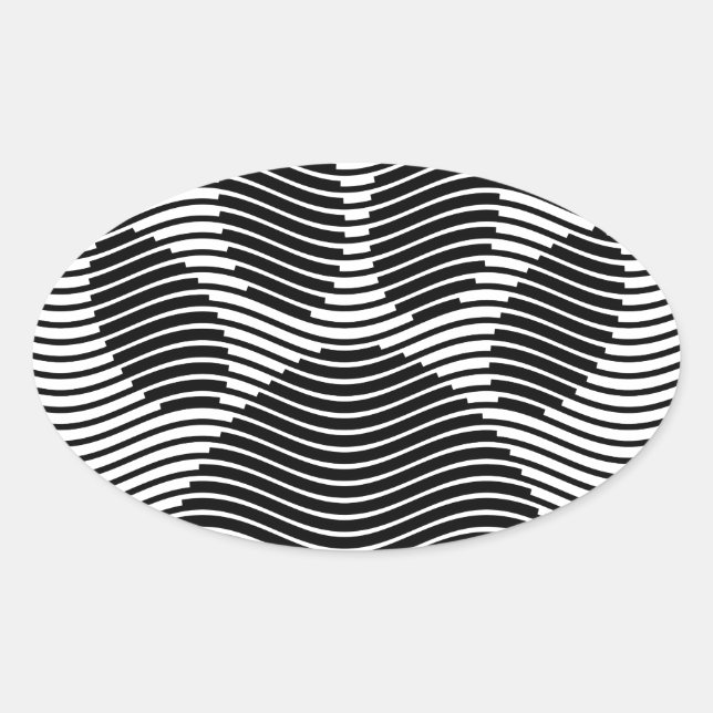 Dog Paw Print On Black And White Waves Oval Sticker (Front)