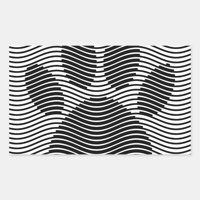 Dog Paw Print On Black And White Waves Rectangular Sticker (Front)