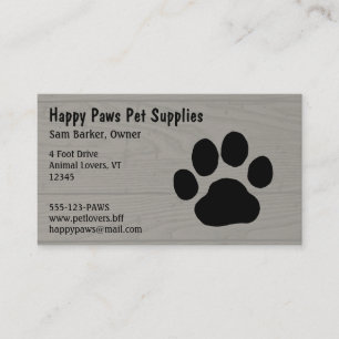 Dog Paw Print on Faux Wood Syle Background Business Card