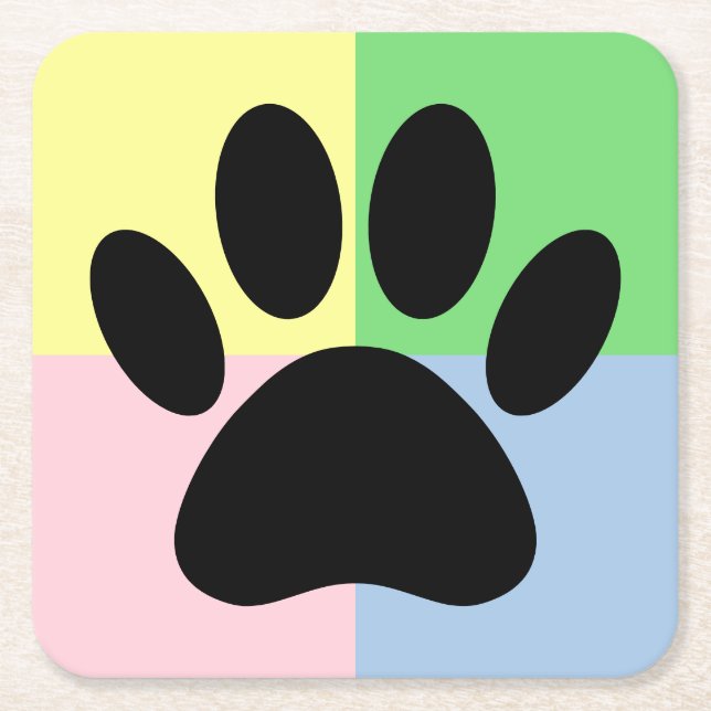 Dog Paw Print Pastel Colours Custom Square Paper Coaster (Front)