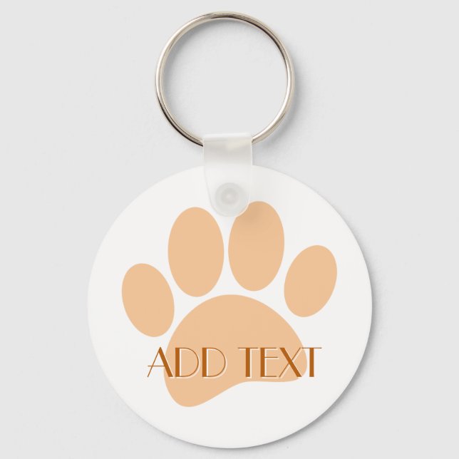 Dog Paw Print Pastel Orange Typography Key Ring (Front)