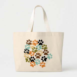 Dog paw print pattern large tote bag