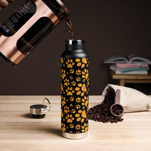 Dog Paw Print Pattern Orange Water Bottle (Coffee)