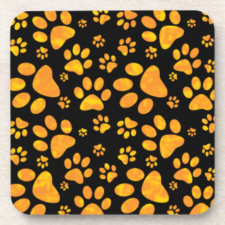 Dog Paw Print Pattern Orange Yellow Coaster