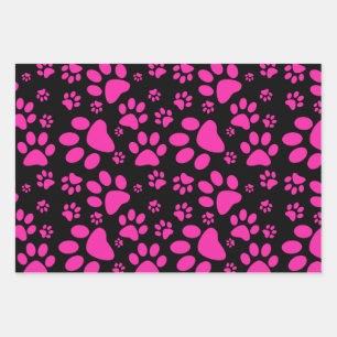 Dog Paw Print Pattern   Pink Wrapping Paper Sheet