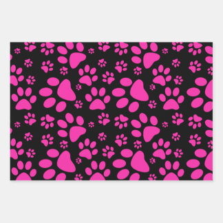 Dog Paw Print Pattern | Pink Wrapping Paper Sheet