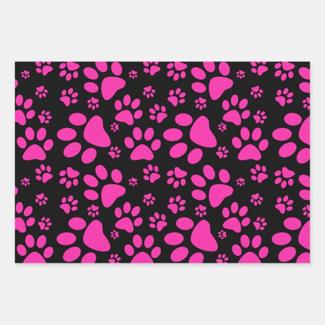 Dog Paw Print Pattern | Pink Wrapping Paper Sheet (Front)