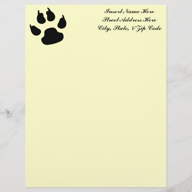 Dog Paw Print Personalized Letterhead (Front)