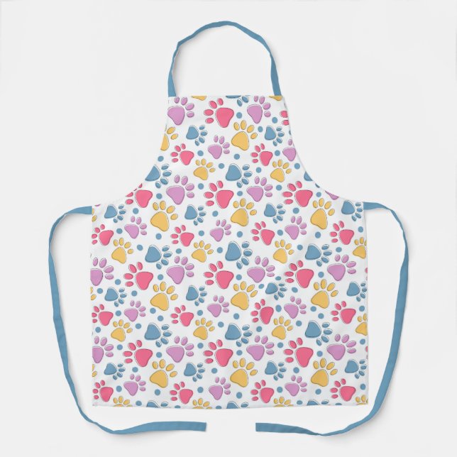 Dog Paw Print Pet Groomer Vet Tech Apron (Front)
