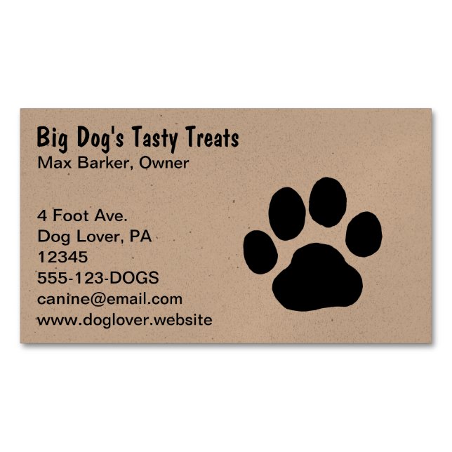 Dog Paw Print | Pet Services | Animal Care Magnetic Business Card (Front)