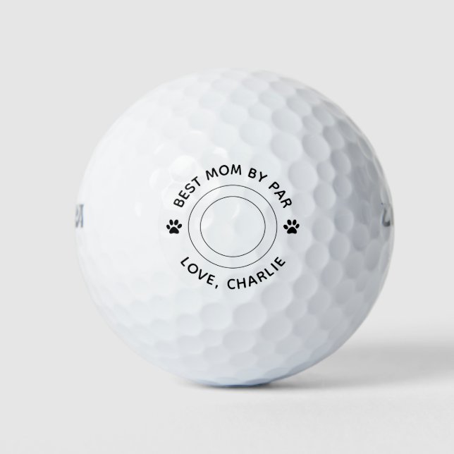 Dog Paw Print Photo Text Golf Pun Best Mum By Par Golf Balls (Front)