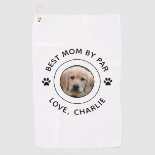 Dog Paw Print Photo Text Golf Pun Best Mum By Par Towel