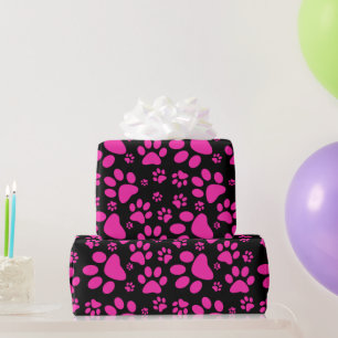 Dog Paw Print Pink Wrapping Paper