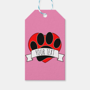 Dog Paw Print Red Heart Banner Gift Tags