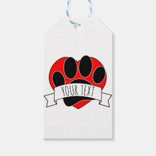 Dog Paw Print Red Heart Banner Gift Tags