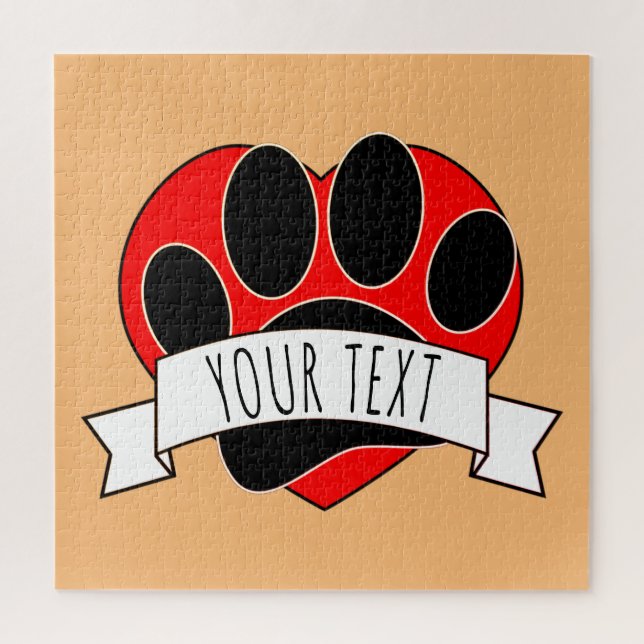 Dog Paw Print Red Heart Banner Jigsaw Puzzle (Vertical)