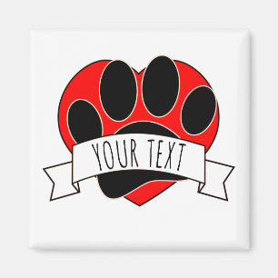 Dog Paw Print Red Heart Banner Magnet